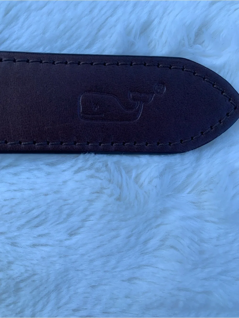 Vineyard Vines Navy Blue Embroidered Canvas Belt with Brown Leather Trim